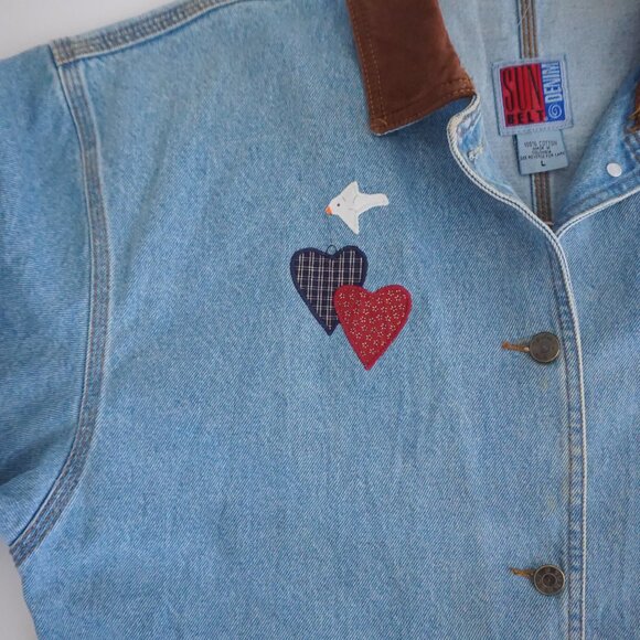 Vintage Sun Belt Blue Cotton Denim Jacket Noahs Ark Cabincore Farm Animals L - Picture 8 of 14